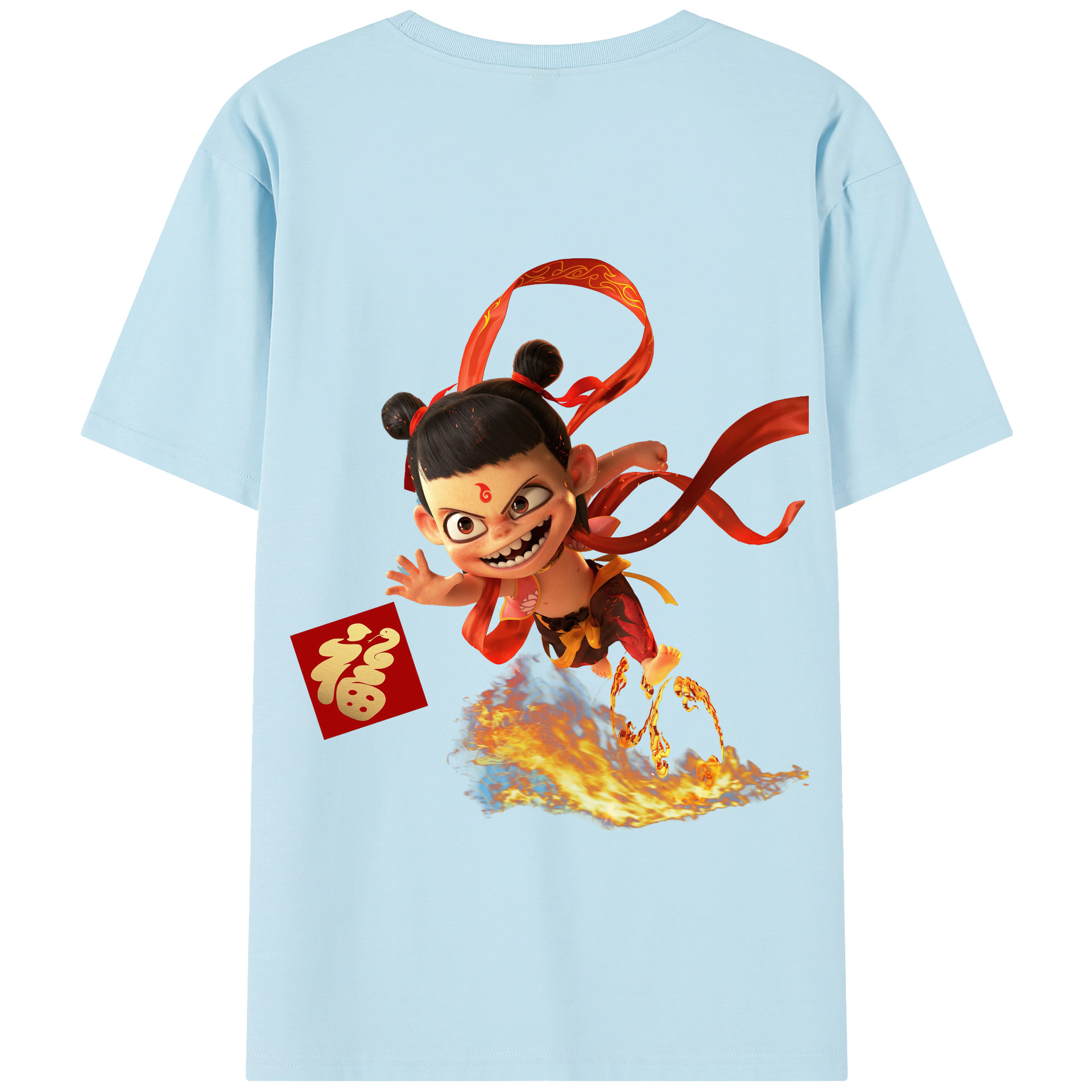 （画像用） Ne Zha 2 ナタ 魔童の大暴れ 綿100％半袖Tシャツ（背面プリント）